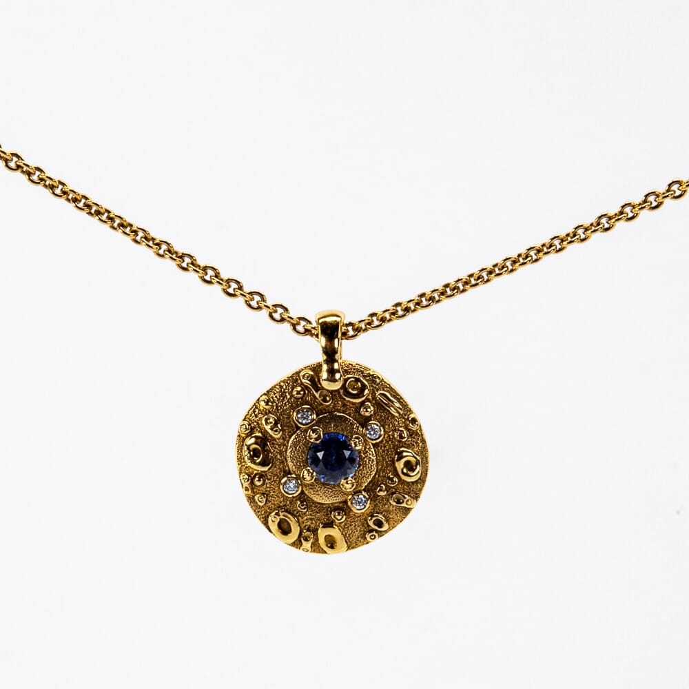 Alex Sepkus 18K and Diamond "Submarine" Pendant 4 Diamonds (0.04ct), Color Change Blue Sapphire (0.54ct) with 18" 1.5mm Chain M-70D15 - Alex Sepkus