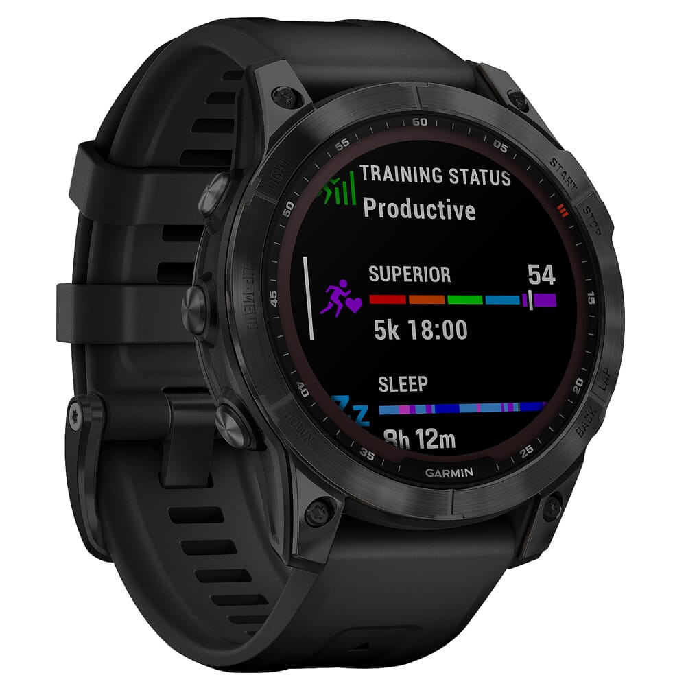 Garmin fenix 7 Sapphire Solar Carbon Gray DLC Titanium w/Black Band Smartwatch 010-02540-20 - Garmin