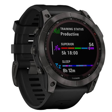 Garmin fenix 7X Sapphire Solar Carbon Gray DLC Titanium w/Black Band Smartwatch 010-02541-10 - Garmin