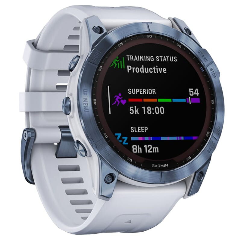 Garmin fenix 7X Sapphire Solar Mineral Blue DLC Titanium w/Whitestone Band Smartwatch 010-02541-14 - Garmin