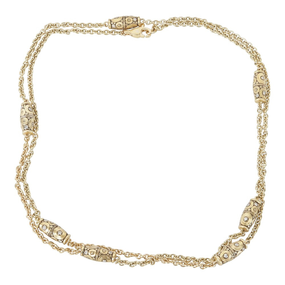 Alex Sepkus 18K Diamond "Orchard" Necklace with 57 Diamonds (0.93ct) and 38" Cable Chain with 7 Barrel Bead Stations N-51D-7-38 - Alex Sepkus