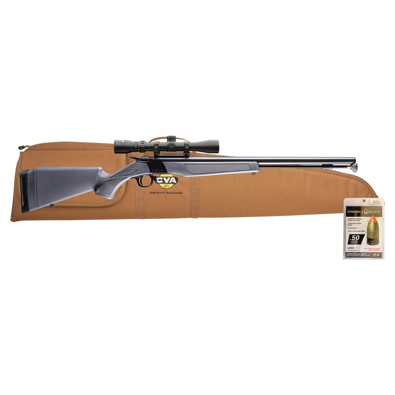 CVA ML WOLF 300 AeroLite 24" Bbl Blued/Stealth Grey w/Durasight Mount, KonusShot 3-9x32, Soft Case, & Aerolite Powerbelt Bullets 50 CAL - CVA ML