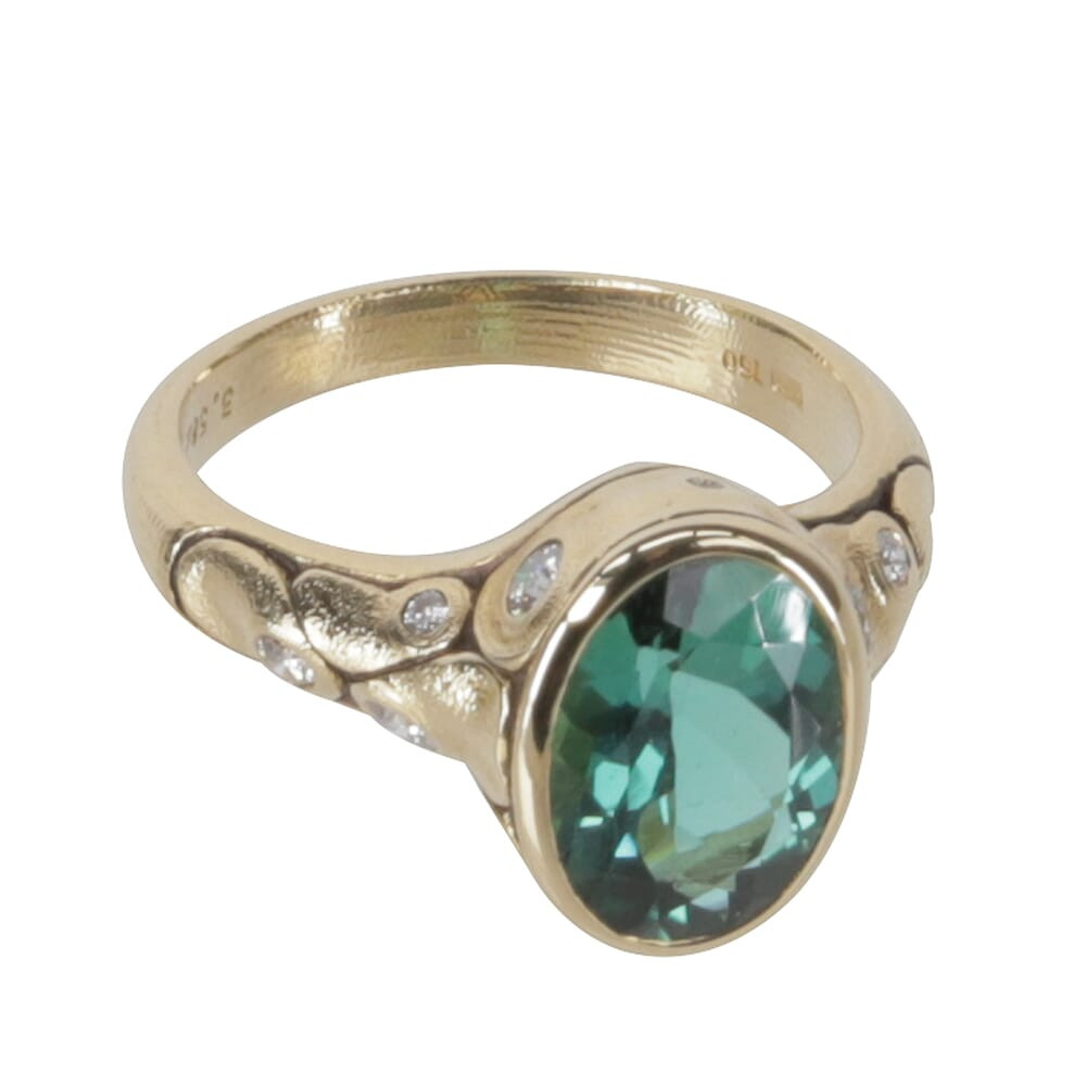 Alex Sepkus 18K Diamond "Monica" Ring with 3.58ct Green Tourmaline 11x8mm Oval Center Stone and 11 Diamonds (0.28ct) R-209D, 6.5 - Alex Sepkus