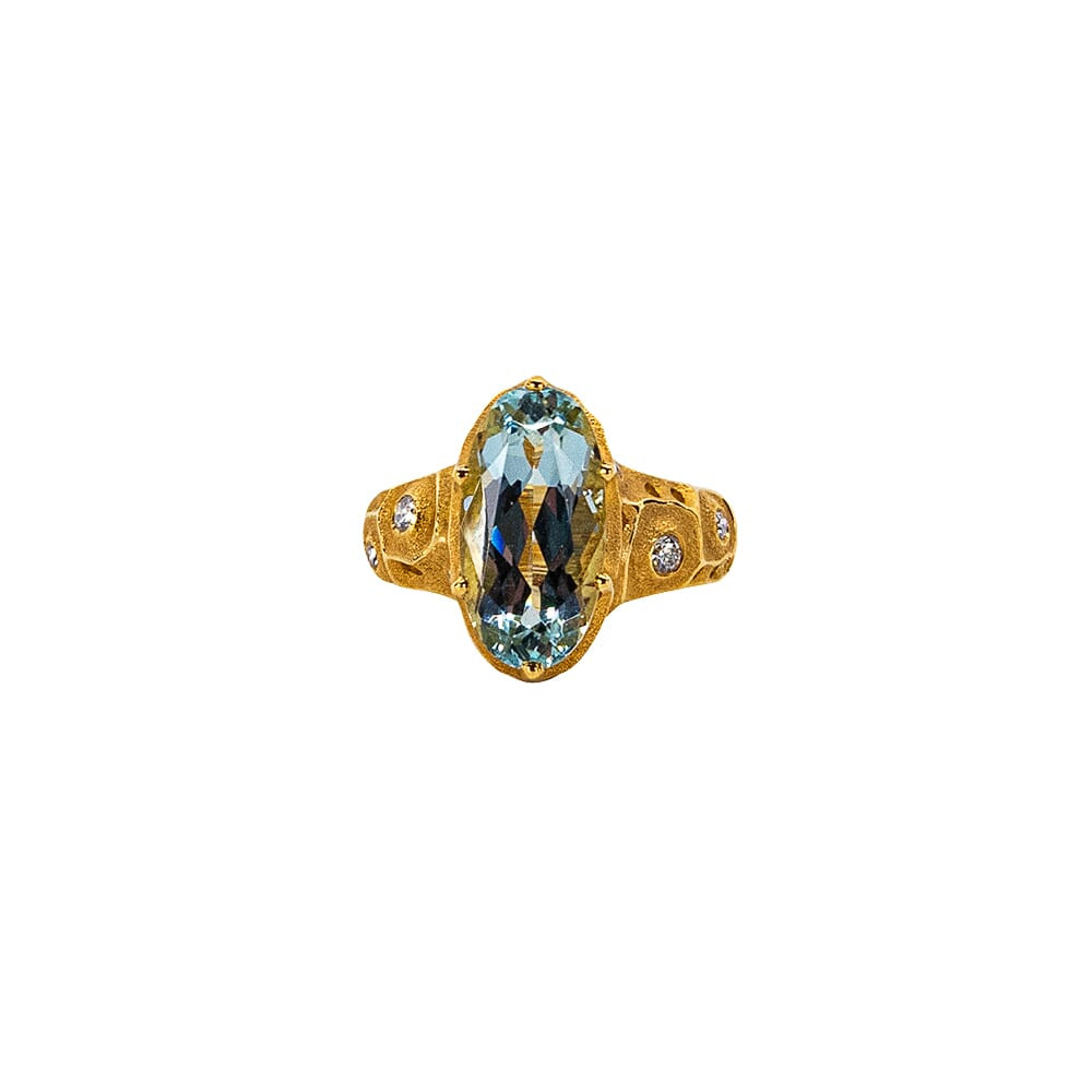 Alex Sepkus 18k and Diamond "The Magic Flute" Ring with 8 Diamonds (app. 0.19ct) and Aquamarine (4.89ct) R-224, 6.75 - Alex Sepkus