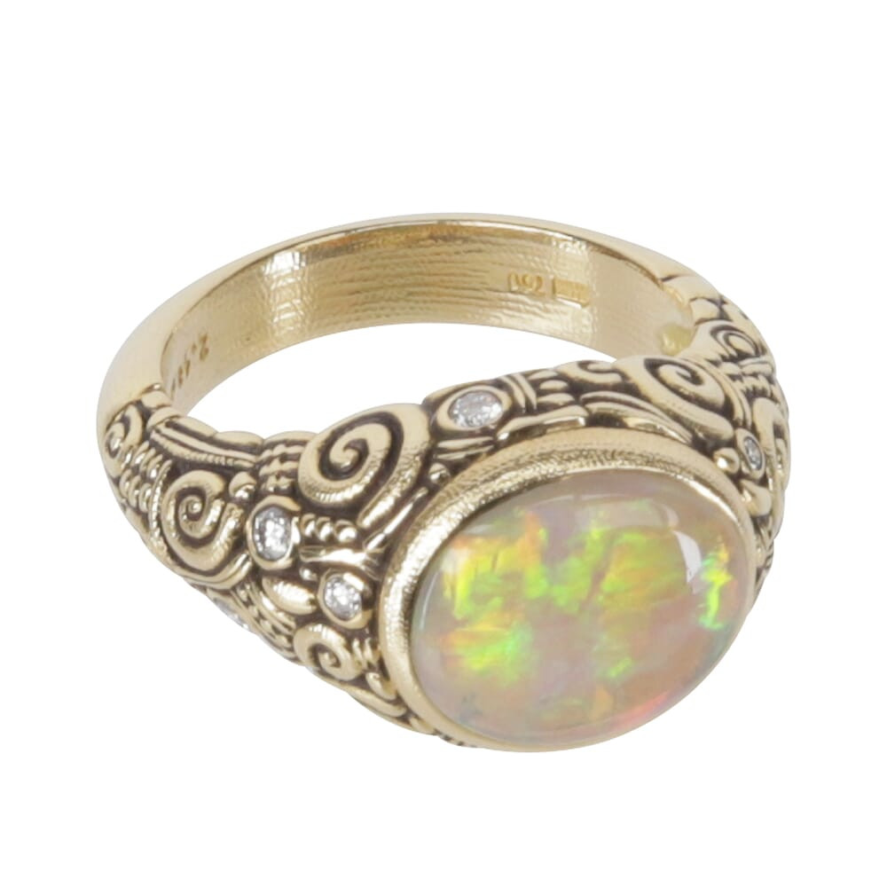 Alex Sepkus 18k Diamond and Black Opal Cabochon Color Center Stone Ring with 11.5x9.5mm Oval 2.48ct Center Stone and 9 Diamonds (0.20ct) R-33, 6.5 - Alex Sepkus
