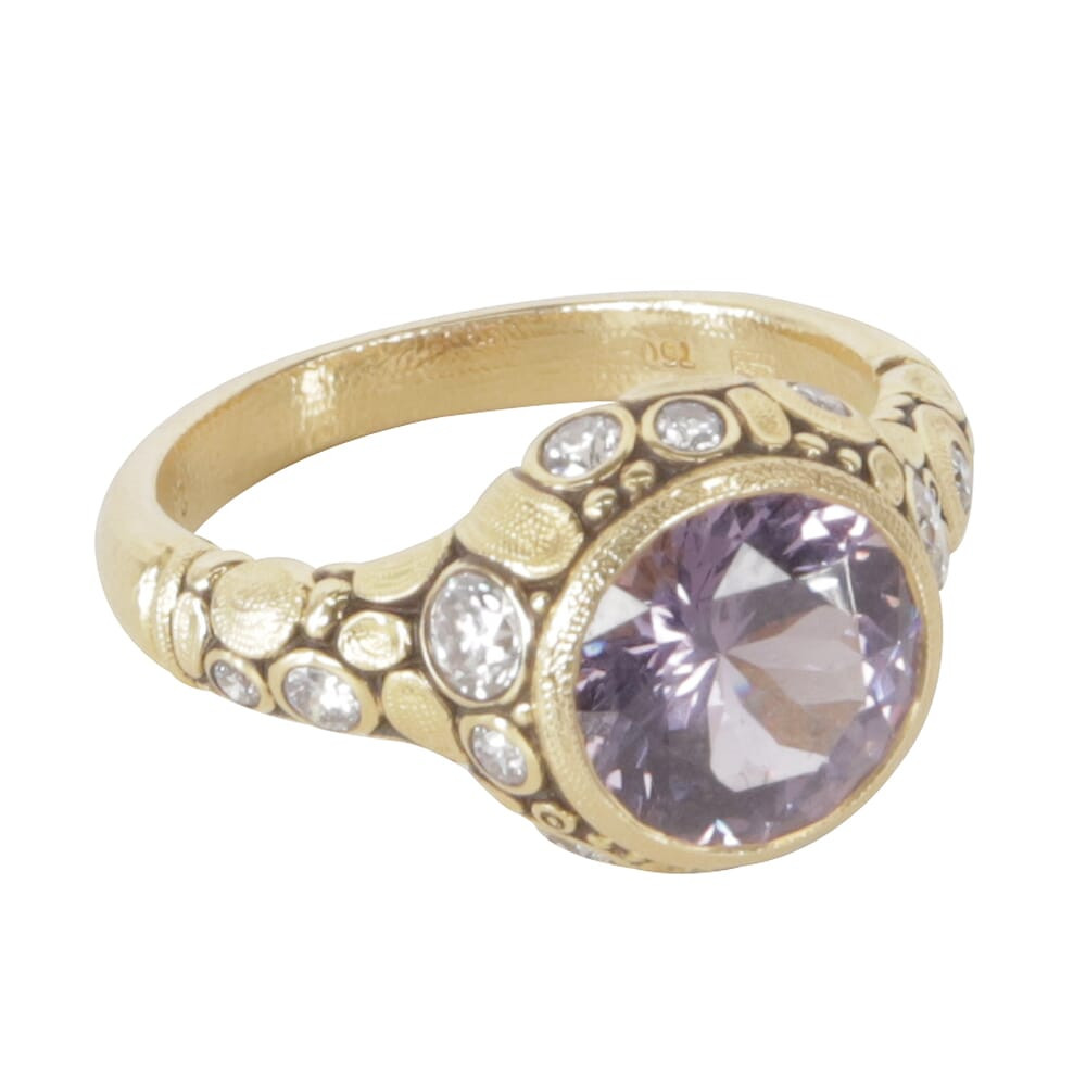 Alex Sepkus 18K Diamond "Circle" Ring with 2.63ct Purple Spinel and 14 Diamonds (0.46ct) R-84D, 6.25