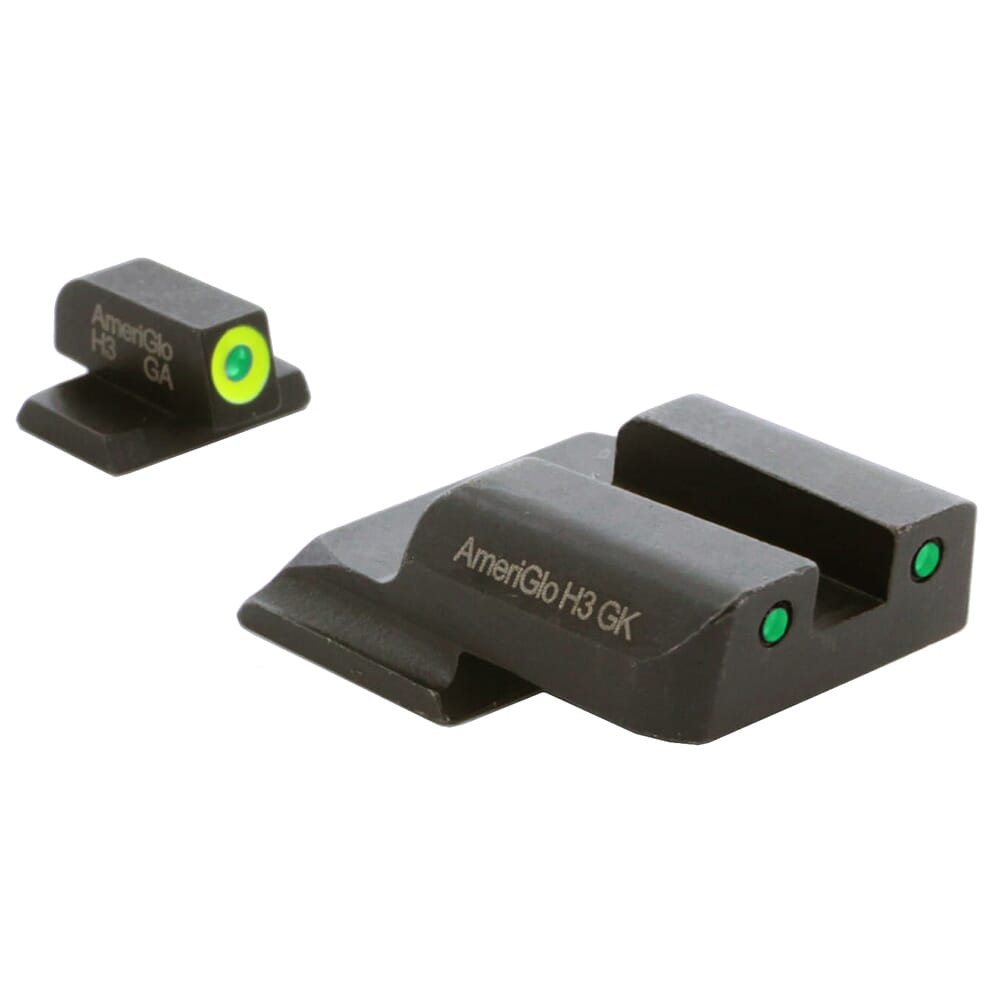 Ameriglo Spartan Grn Trit w/LumiGreen Outline Front, Grn Trit w/Black Outline Rear 3-Dot Night Sight for S&W M&P Shield (Excl. EZ) SW-556 - Ameriglo