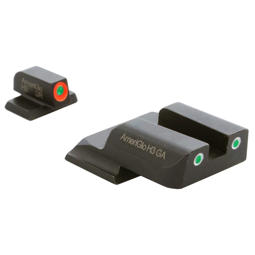 Ameriglo Spartan Grn Trit w/Orange Outline Front, Grn Trit w/White Outline Rear 3-Dot Night Sight for S&W M&P Shield (Excl. EZ) SW-745 - Ameriglo