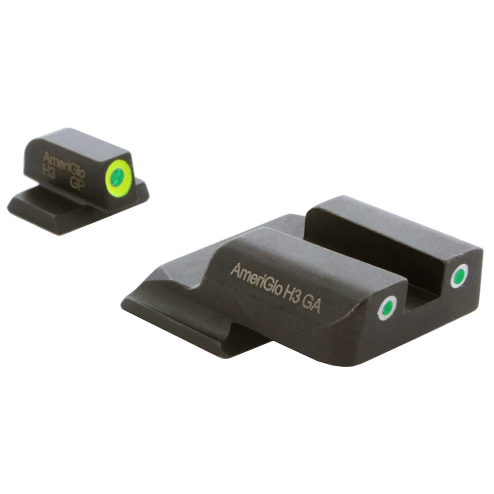 Ameriglo Spartan Grn Trit w/LumiGreen Outline Front, Grn Trit w/White Outline Rear 3-Dot Night Sight for S&W M&P Shield (Excl. EZ) SW-747 - Ameriglo