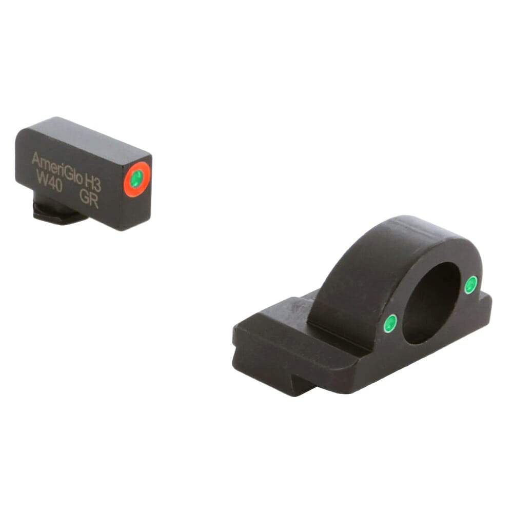 Ameriglo Ghost Ring Grn Trit w/Orange Outline Front, Grn Trit Rear Night Sight for Glock 42,43,43X,48 GL-4225 - Ameriglo