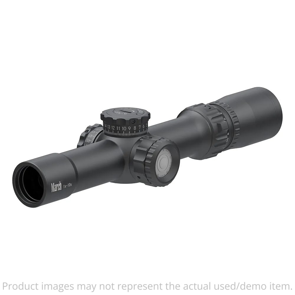 March Compact Tactical 1-10x24mm MTR-4 Reticle 1/4MOA Illuminated Riflescope D10V24TI-MTR-4-80001, Ring Marks UA4926 - USED/MISC