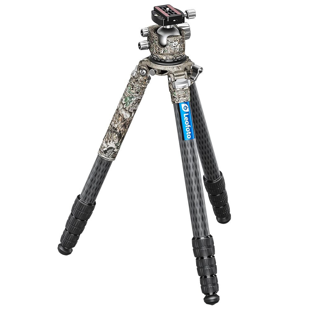 Leofoto LM Series LM-364C Camo Tripod w/75mm Video Bowl, LH-55 Camo Head, & Bag LM-364C-LH-55-BALLHEAD-CAMO in Black - Leofoto