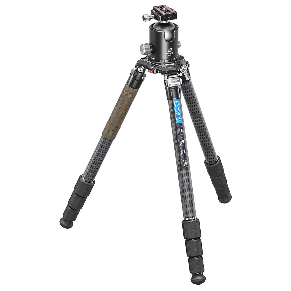 Leofoto LN Heavy Duty Series LN-364C Carbon Fiber Tripod w/75mm Bowl, Bag, Ball Head/Leveling Base Kit LN-364C-HB-70-HEAVY-DUTY-BALLHEAD in Black - Leofoto