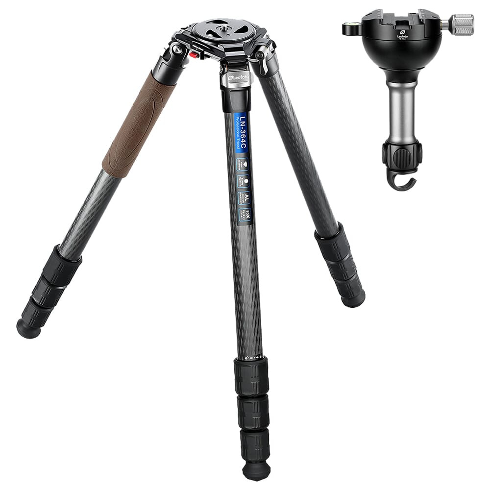 Leofoto LN Heavy Duty Series LN-364C Carbon Fiber Tripod w/75mm Bowl, Bag, Ball Head/Leveling Base Kit LN-364C-YB-75LK-LEVELING-BASE in Black - Leofoto