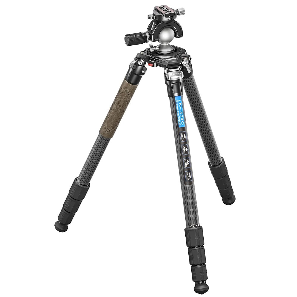 Leofoto LN Heavy Duty Series LN-404C Carbon Fiber Tripod w/100mm Bowl, Bag, Panning Ball Head w/Handlebar Kit LN-404C-MH-60-PANNINGBALLHEADHANDLEBAR - Leofoto