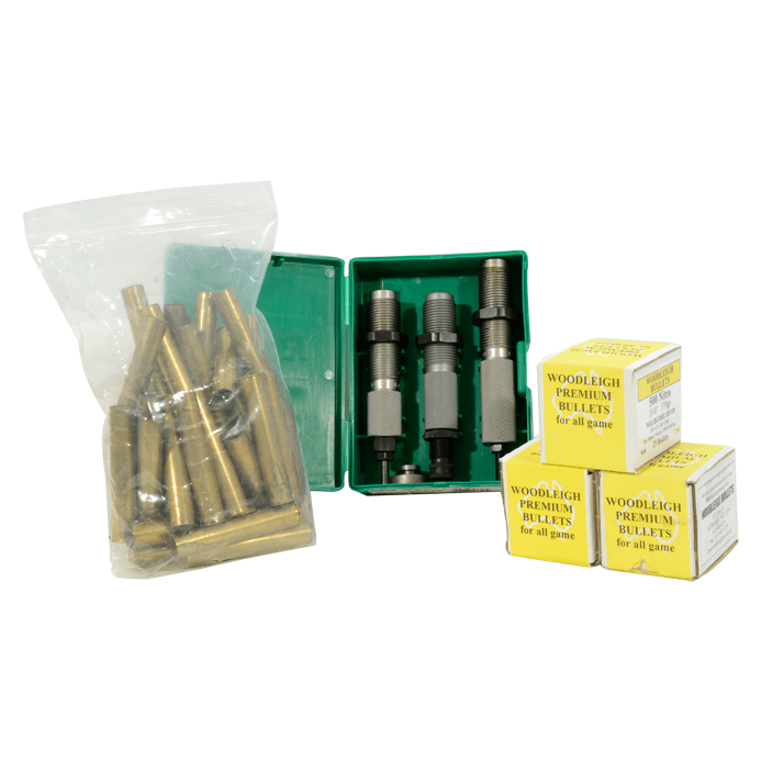 RCBS Die Set and Shell holder .500 Nitro 3", Woodleigh Weldcore Bullets 570 gr 500 Nitro (quantity 58), 500 Nitro Brass (quantity 37). Die set is - 