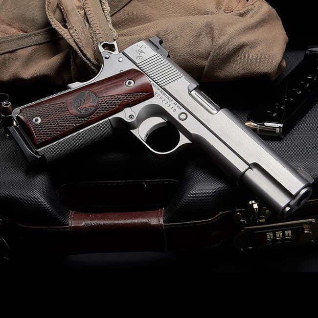 Nighthawk Classic .45 ACP 5" Bbl Stainless Pistol w/Custom Slide, Round Butt, Flutted Barrel Hood, French Border Pistol & Moon Hawk Logo - Nighthawk