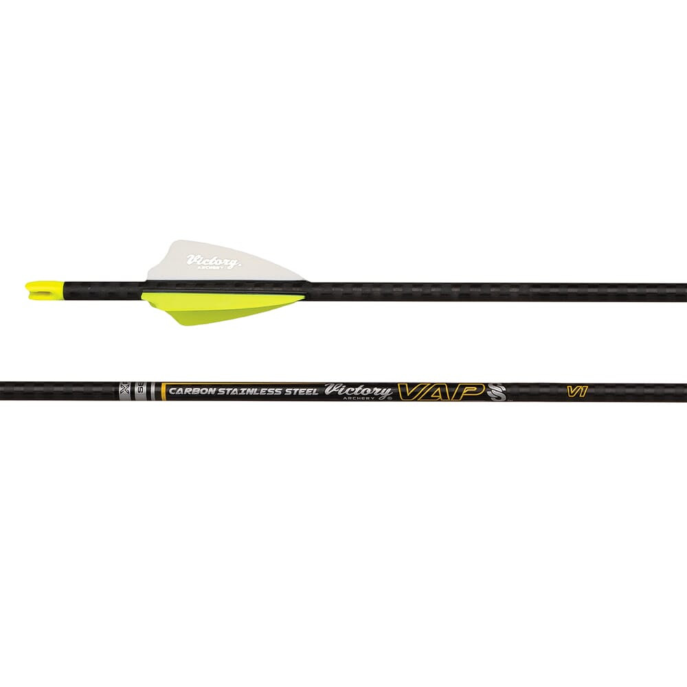 Victory Archery VAP SS Elite 350 Stainless Steel GPI: 8.8 Fletched Arrow w/AAE 2.6 Hybrid Vanes 6pk VAPSSE-350FA-6 - Victory Archery