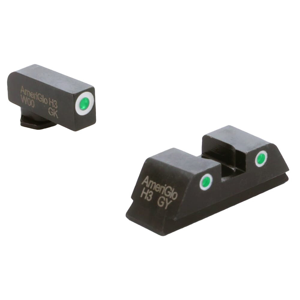 Ameriglo Classic Green Tritium w/White Outline Front, Green Tritium w/Black Outline Rear 3-Dot Sight Set for Walther PDP WA-119 - Ameriglo
