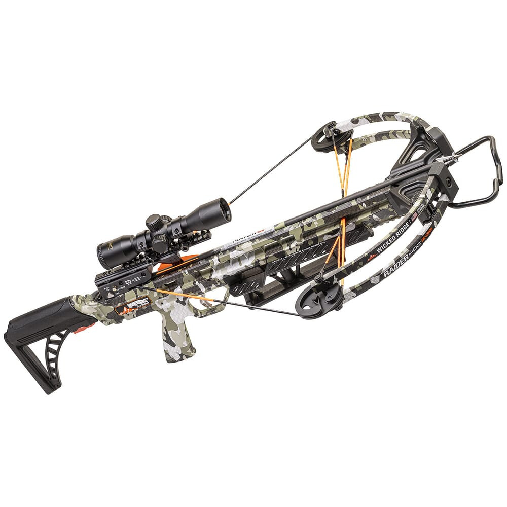 Wicked Ridge Crossbows Wicked Ridge Raider 400 De-Cock Peak XT PRESIGHTED Crossbow w/Rope-Sled, Adjustable Stock, & Pro-View Scope WR23005-4525 - Wicked Ridge Crossbows