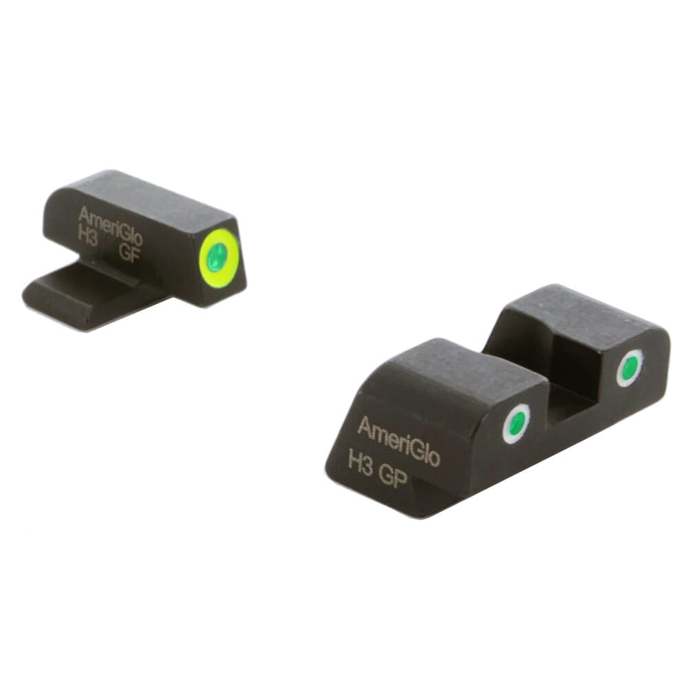 Ameriglo Spartan Green Tritium w/LumiGreen Outline Front, Green Tritium w/White Outline Rear 3-Dot Night Set for Springfield XD XD-743 - Ameriglo