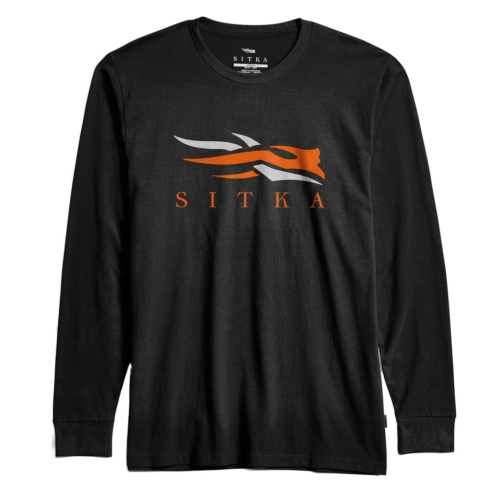 Sitka Gear Icon Long Sleeve T-Shirt Black Orange Small 600092-BKOR-S Top - Sitka Gear