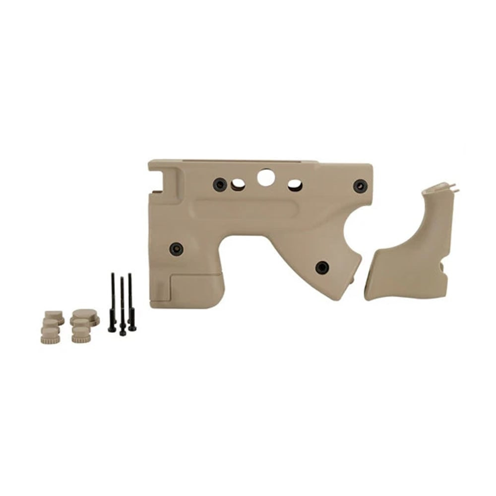 Accuracy International AI Tumbhole Grip Folding Dark Earth Upgrade Kit (for NEW Stocksides ONLY) w/Thumbhole Backstrap, Rear End Moldings, and Screws - Accuracy International