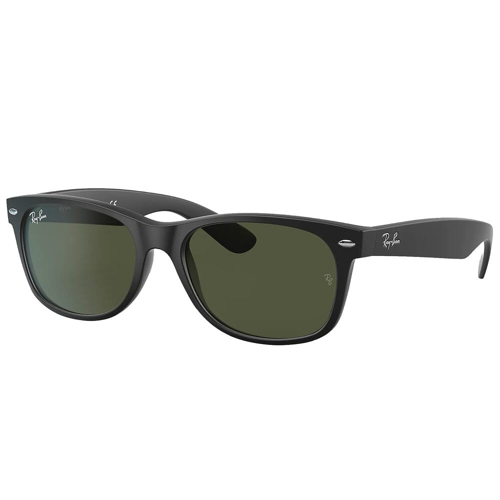 Ray-Ban New Wayfarer Glasses Rubber Black Nylon Sunglasses w/Green Classic G-15 Lenses 0RB2132-622-55 - Ray-Ban