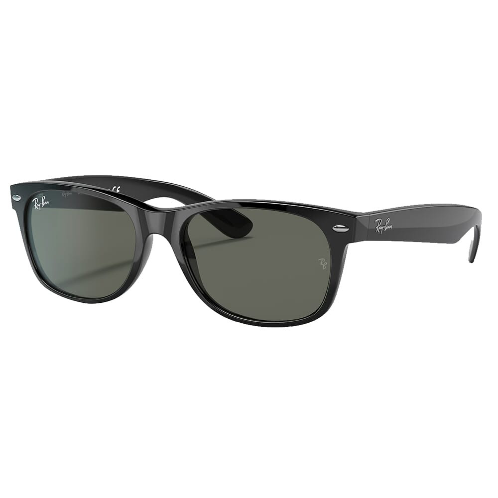 Ray-Ban New Wayfarer Glasses Polished Black Sunglasses w/G-15 Green Lenses 0RB2132-901L-55 - Ray-Ban