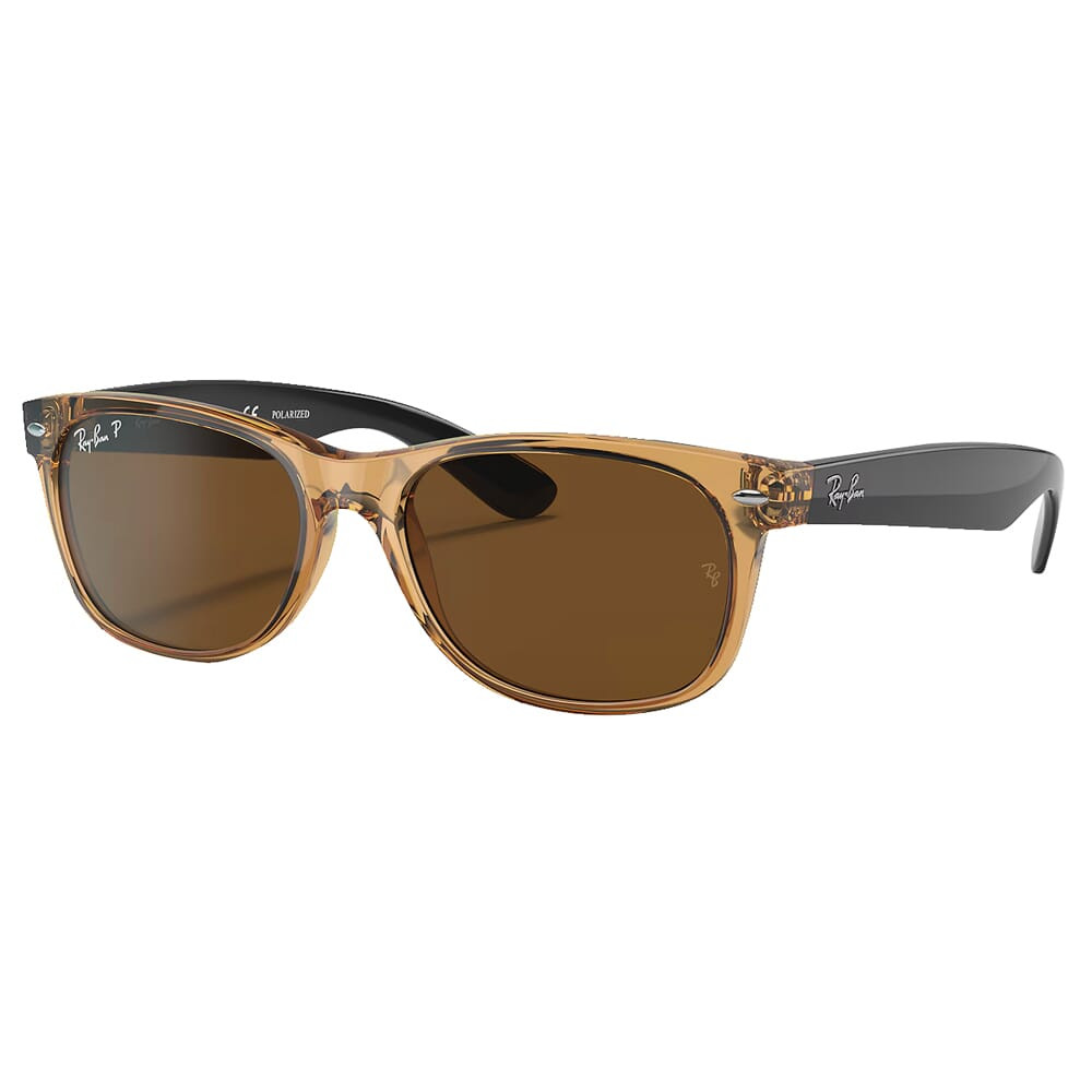 Ray-Ban New Wayfarer Glasses BiColor Polished Honey/Black Sunglasses w/B-15 Brown Polarized Lenses 0RB2132-945/57-55 - Ray-Ban