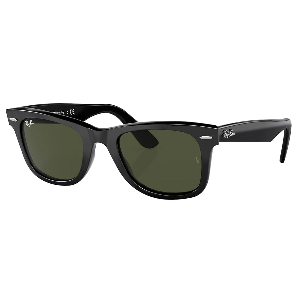 Ray-Ban Wayfarer Glasses Bio-Based Polished Black Sunglasses w/G-15 Green Lenses 0RB2140-135831-50 - Ray-Ban