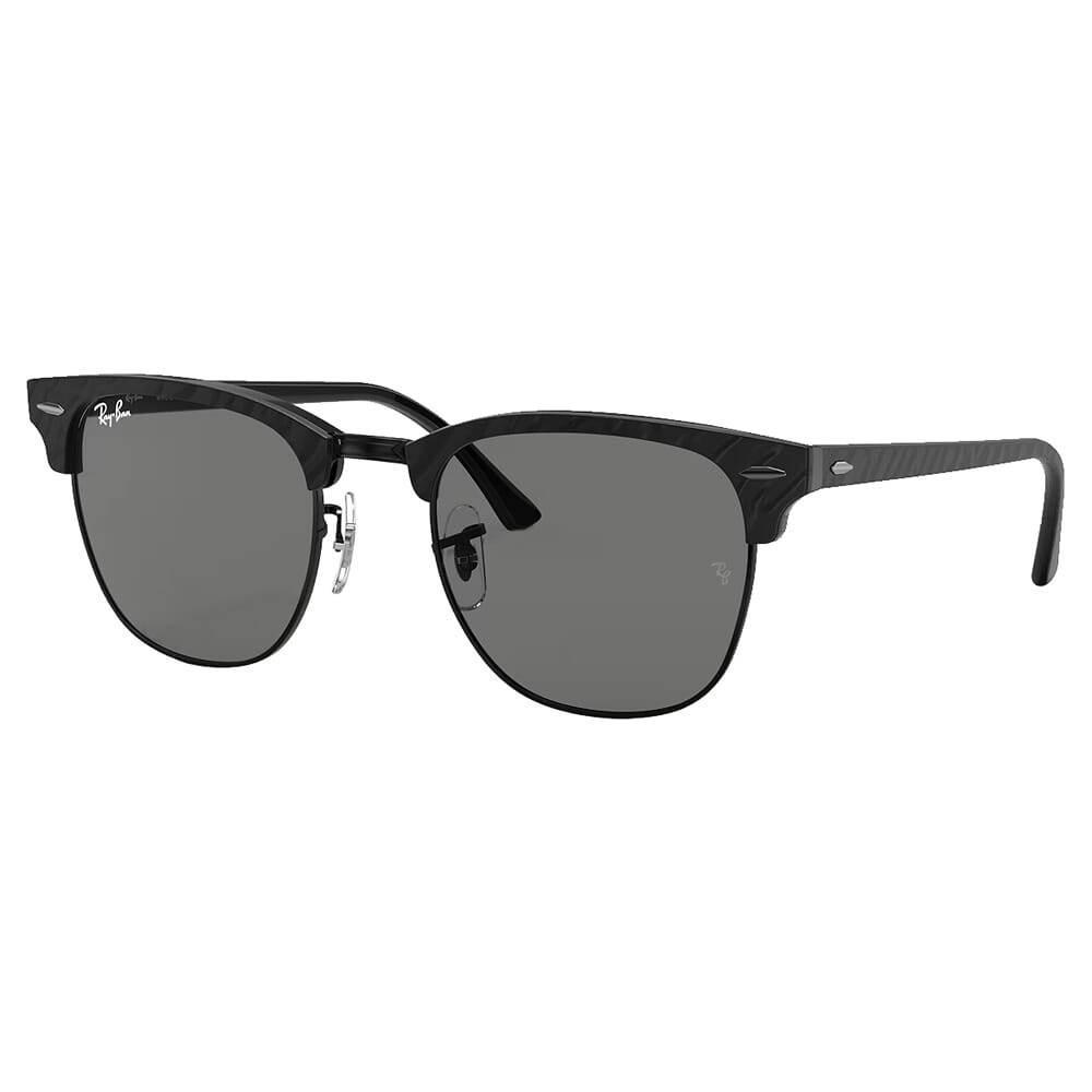 Ray-Ban Clubmaster Marble Polished Black Sunglasses w/Dark Grey Lenses 0RB3016-1305B1-51 - Ray-Ban