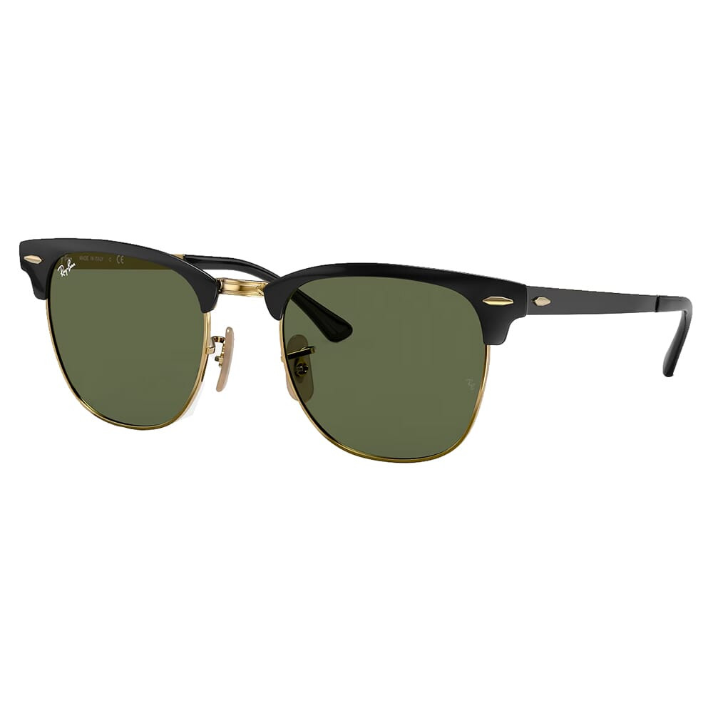Ray-Ban Clubmaster Polished Black/Gold Sunglasses w/G-15 Green Polarized Lenses 0RB3016-901/58-51 - Ray-Ban