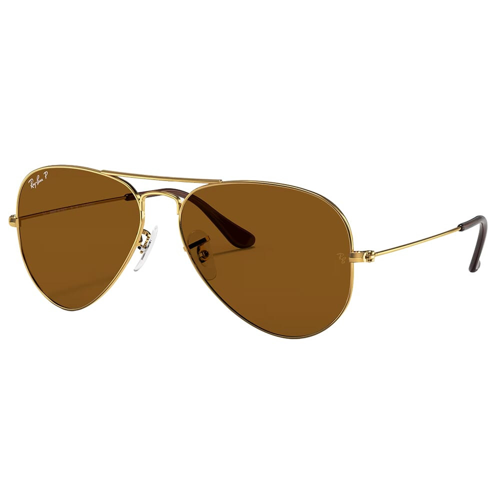 Ray-Ban Aviator Classic Polished Gold Sunglasses w/B-15 Brown Polarized Lenses 0RB3025-001/57-58 - Ray-Ban