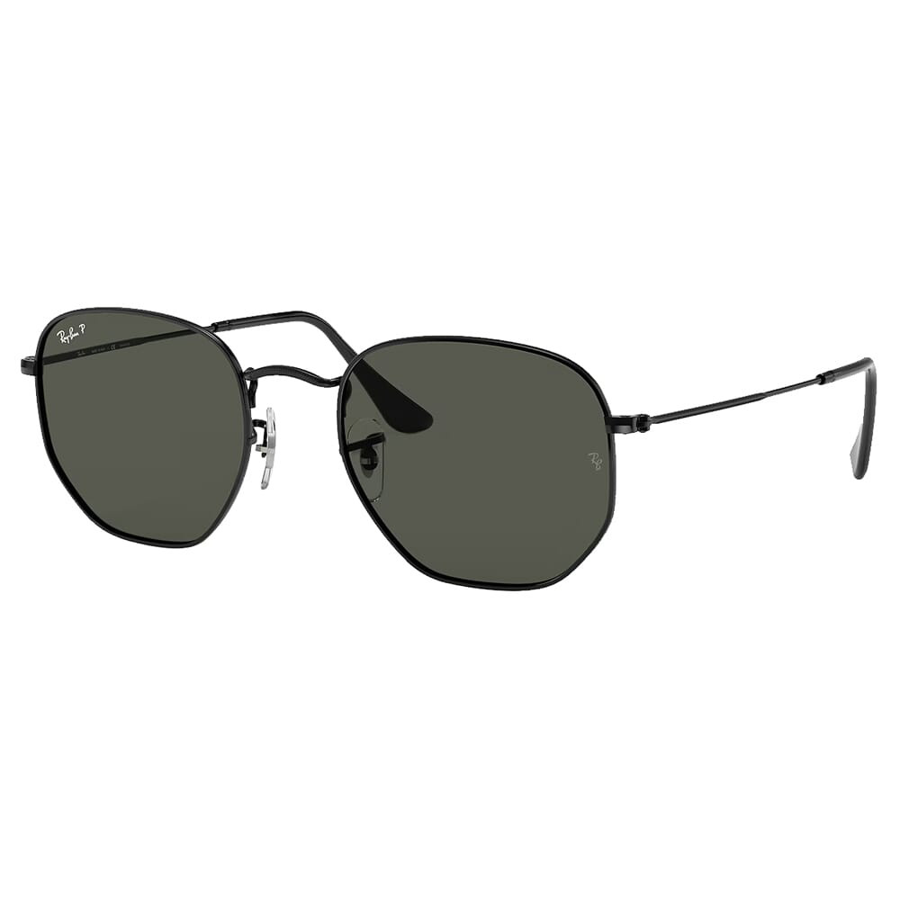 Ray-Ban Hexagonal Polished Black Sunglasses w/G-15 Green Polarized Flat Lenses 0RB3548N-002/58-51 - Ray-Ban