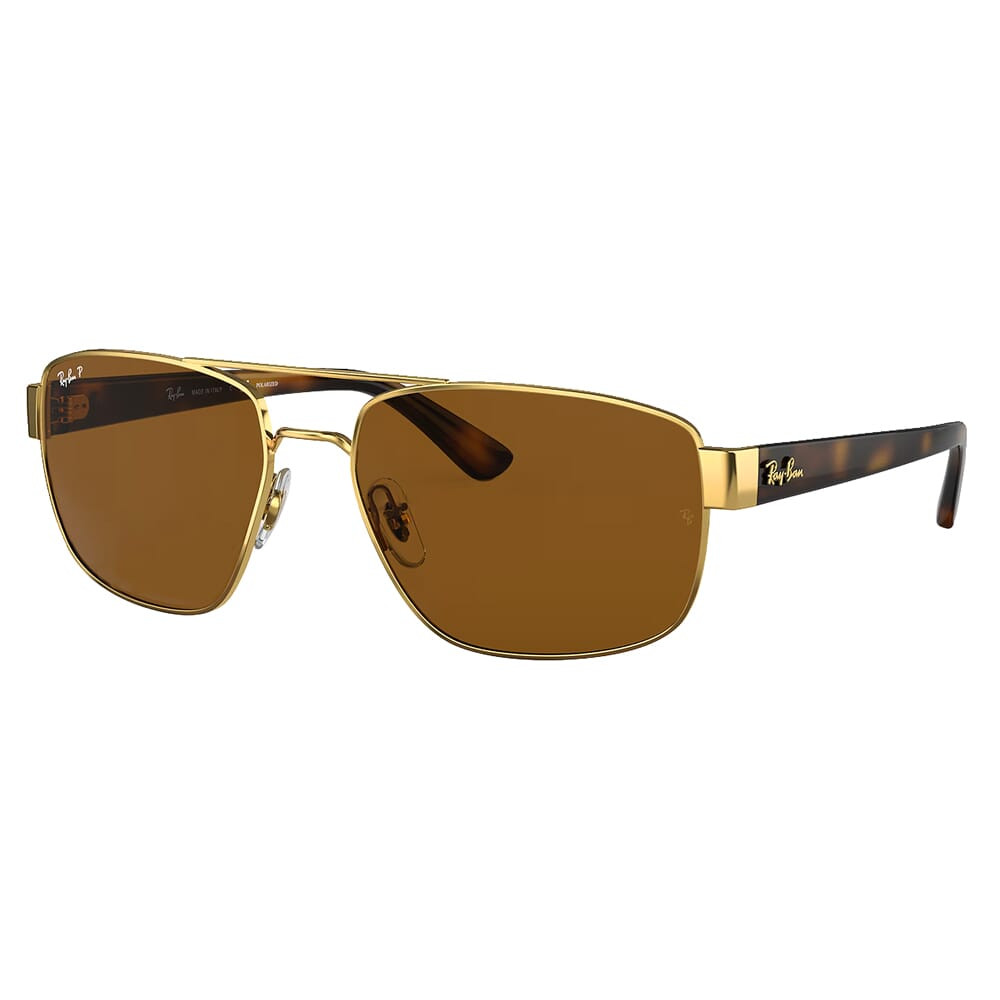 Ray-Ban 0RB3663 Polished Gold Sunglasses w/B-14 Brown Polarized Lenses 0RB3663-001/57-60 - Ray-Ban