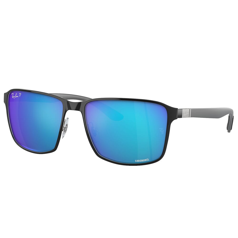 Ray-Ban 0RB3721CH Black on Silver Sunglasses w/Polarized Green Mirror/Blue Lenses 0RB3721CH-9144A1-59 - Ray-Ban