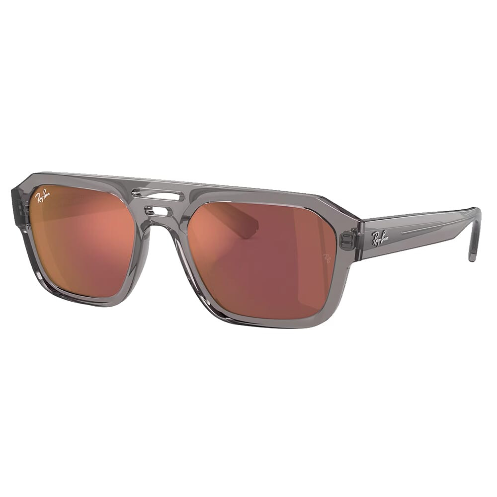 Ray-Ban Corrigan Bio-Based Polished Transparent Grey Sunglasses w/Dark Violet & Red Mirror Lenses 0RB4397-6684D0-54 - Ray-Ban