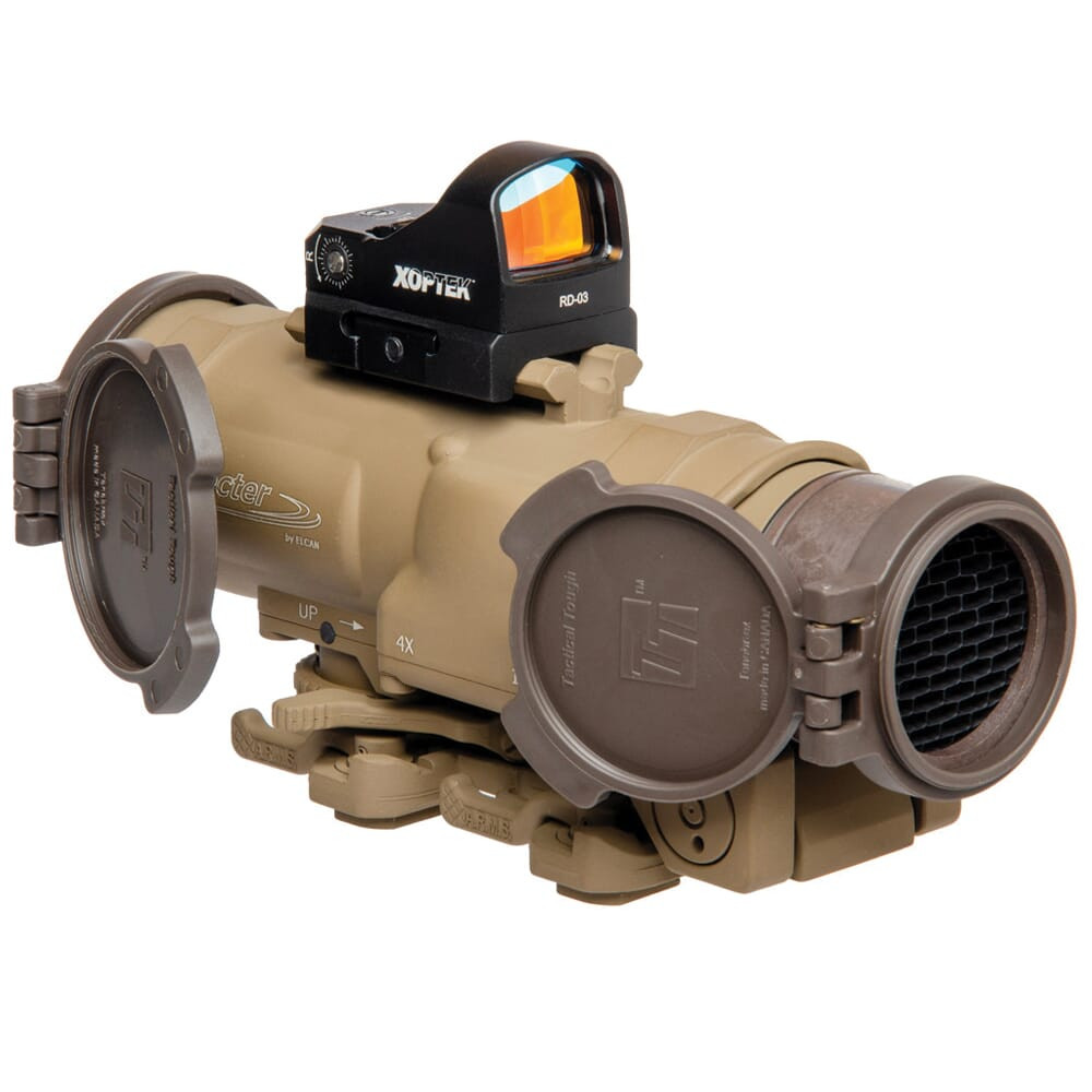 Elcan SpecterDR 1x/4x 5.56mm FDE Riflescope w/Flip Covers, ARD & 3MOA XOPTEK DFOV4-T265-C10-X3 - Elcan