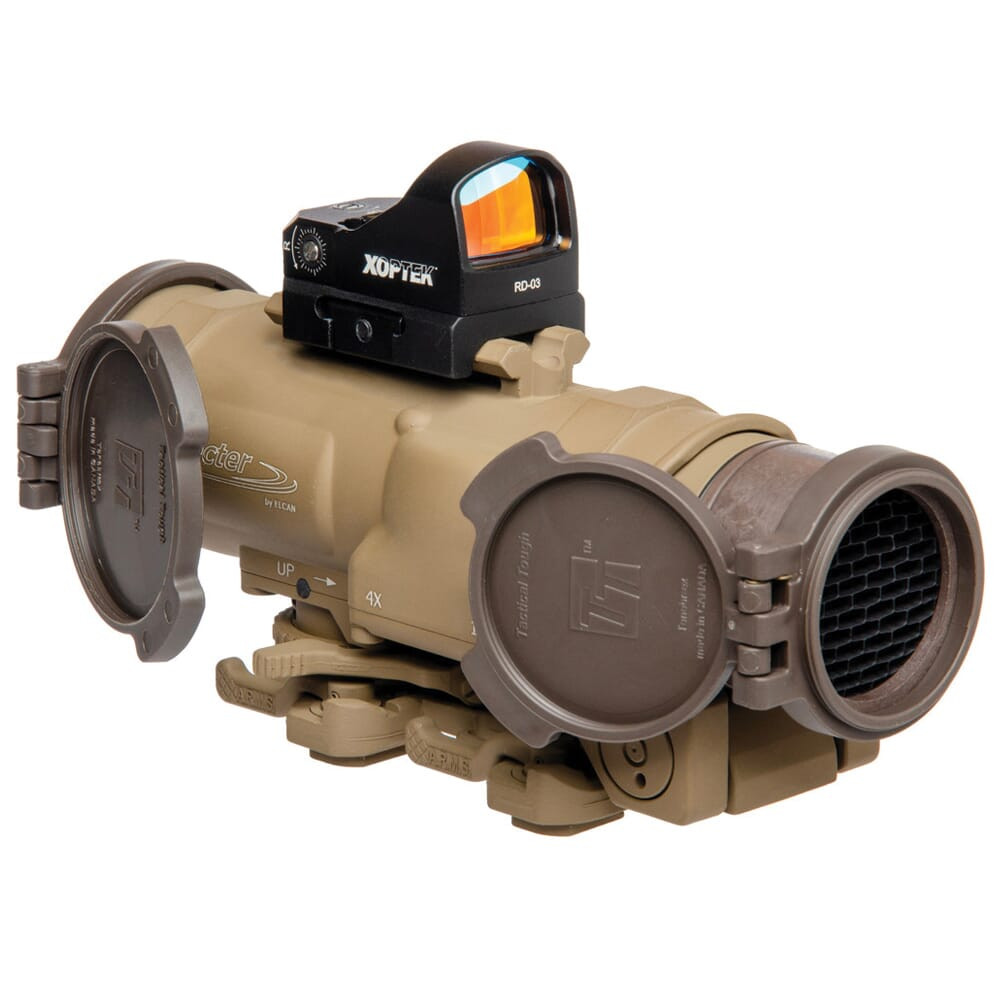 Elcan SpecterDR 1x/4x 7.62mm FDE Riflescope w/Flip Covers, ARD & 3MOA XOPTEK DFOV4-T265-C20-X3 - Elcan