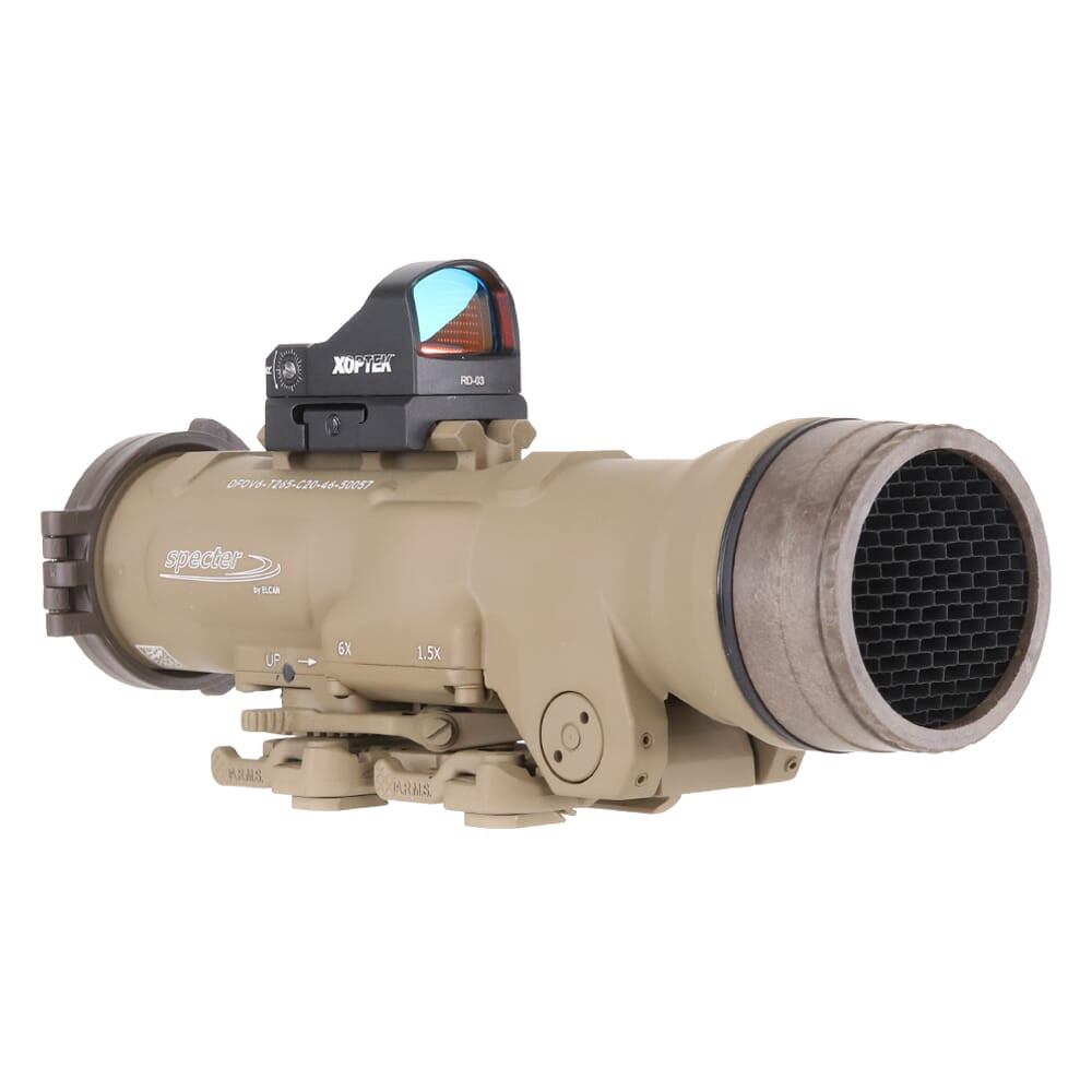 Elcan SpecterDR 1.5x/6x 7.62mm FDE Riflescope w/Flip Covers, ARD & 3MOA XOPTEK DFOV6-T265-C20-X3 - Elcan