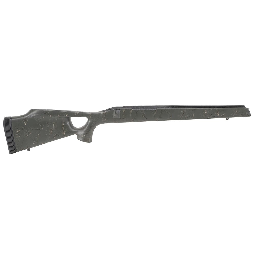 Christensen Arms Aerograde Carbon Fiber LA Green w/Tan Thumbhole Stock 810-00002-06 in Green With Tan Webbing - Christensen Arms