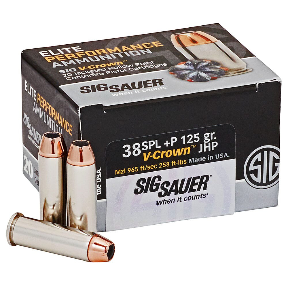 Sig Sauer Ammo .38 Super +P 125gr Elite V-Crown Jacketed Hollow Point 20/Box E38SU1-20 - Sig Sauer