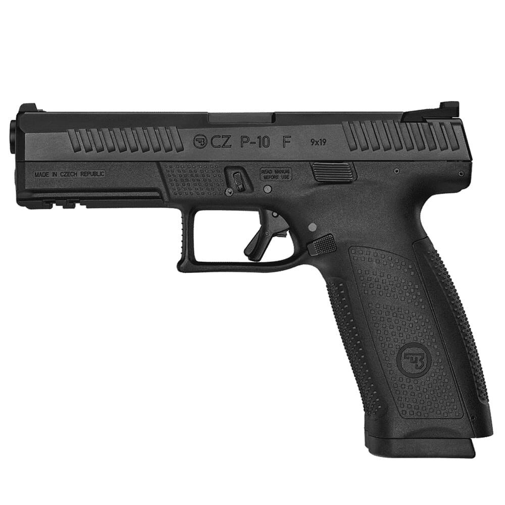 CZ-USA P-10 F 9mm 4.5" Bbl 19rd Blk Handgun w/Polymer Frame, Nitride Slide, Fixed Sights, 3 Back Straps, Rev Mag Catch 91540
