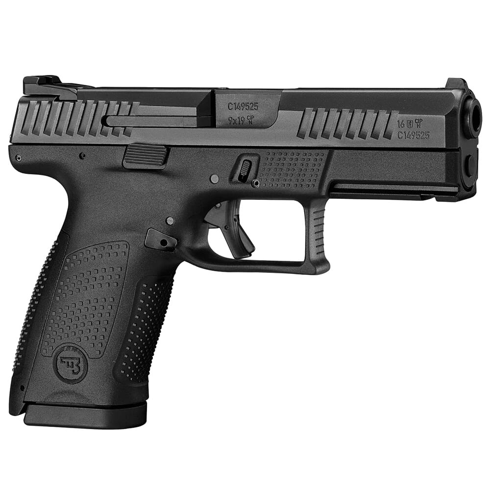 CZ-USA P-10 C 9mm 4" Bbl 15rd Blk Handgun w/Polymer Frame, Nitride Slide, 3 Back Straps, Rev Mag Catch 95120