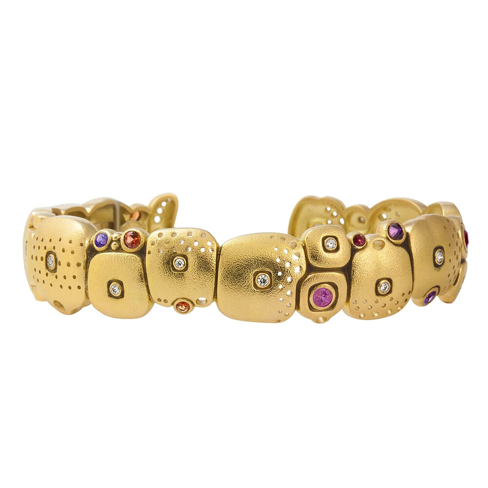 Alex Sepkus 18K Sapphire and Diamond Narrow "Little Orchard" Cuff Bracelet B-38 in Gold - Alex Sepkus