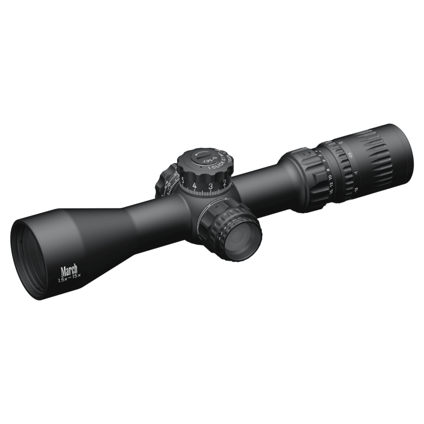March Scopes March Compact 1.5-15x42mm FD-1 Reticle 0.1 MIL SFP Illuminated Riflescope D15V42TIML-FD-1 - March Scopes