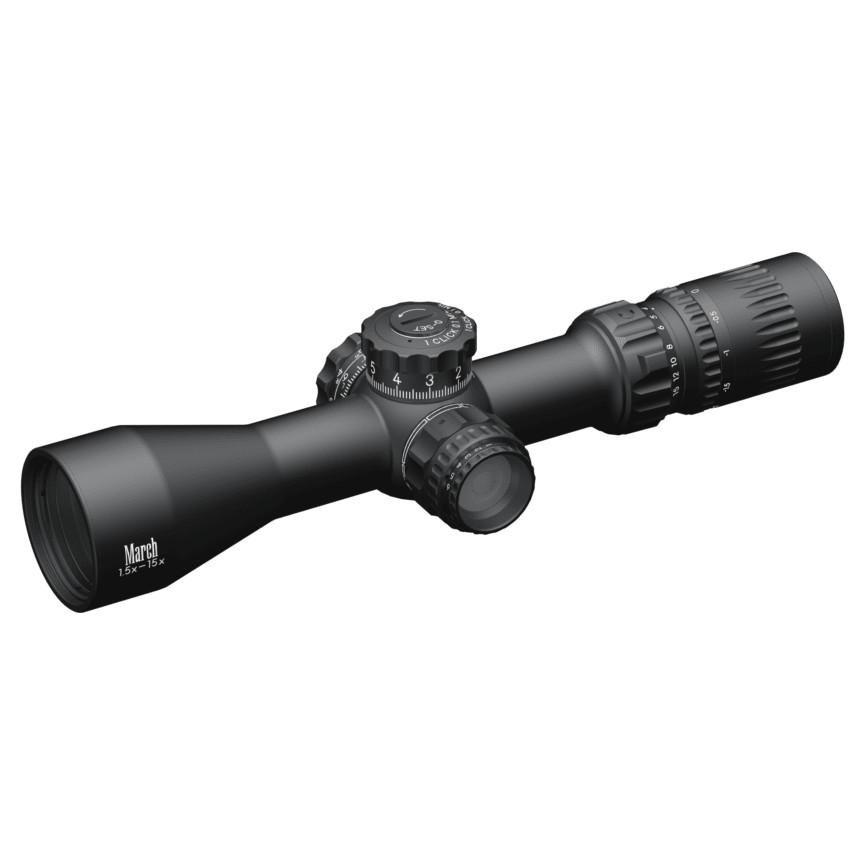 March Scopes March Compact 1.5-15x42mm FD-1 Reticle 0.1 MIL SFP Illuminated Riflescope D15V42TIML-FD-1 - March Scopes