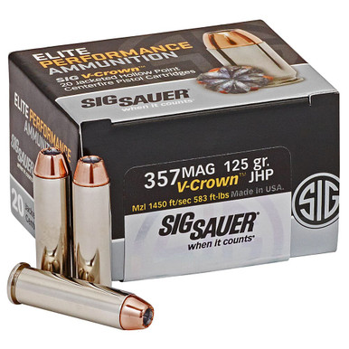 Sig Sauer Ammo .357 Mag 125gr Elite V-Crown Jacketed Hollow Point 20/Box E357M1-20 - Sig Sauer