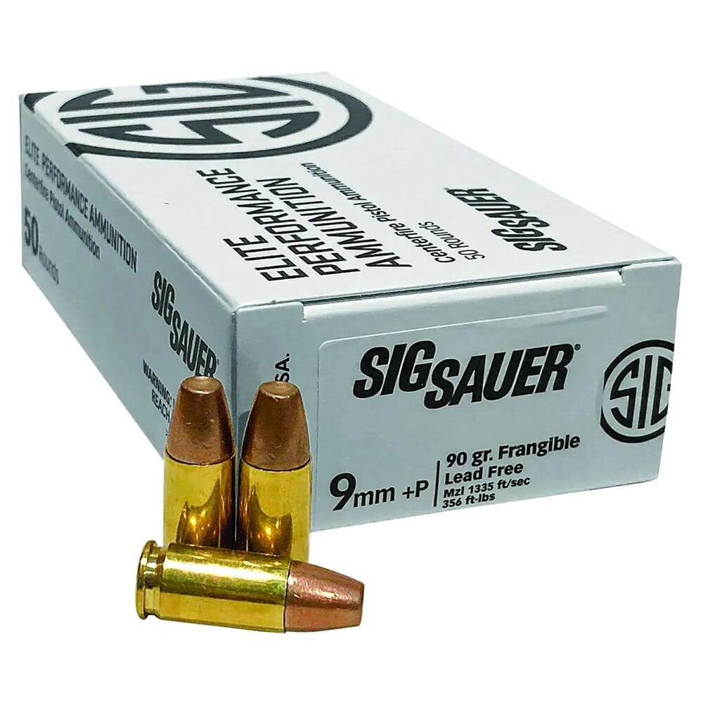 Sig Sauer Ammo 9mm +P 90gr Lead Free Frangible 50/Box E9MMLFF1-50 - Sig Sauer